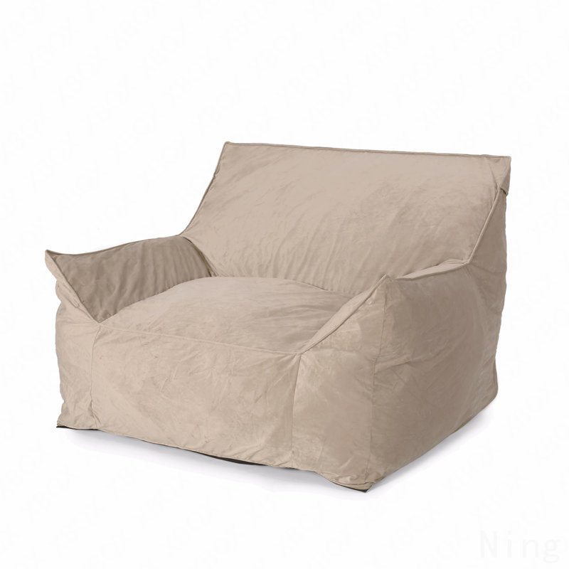 Velveteen Bean Bag Chair With Armrests, Taupe, Taupe Velvet