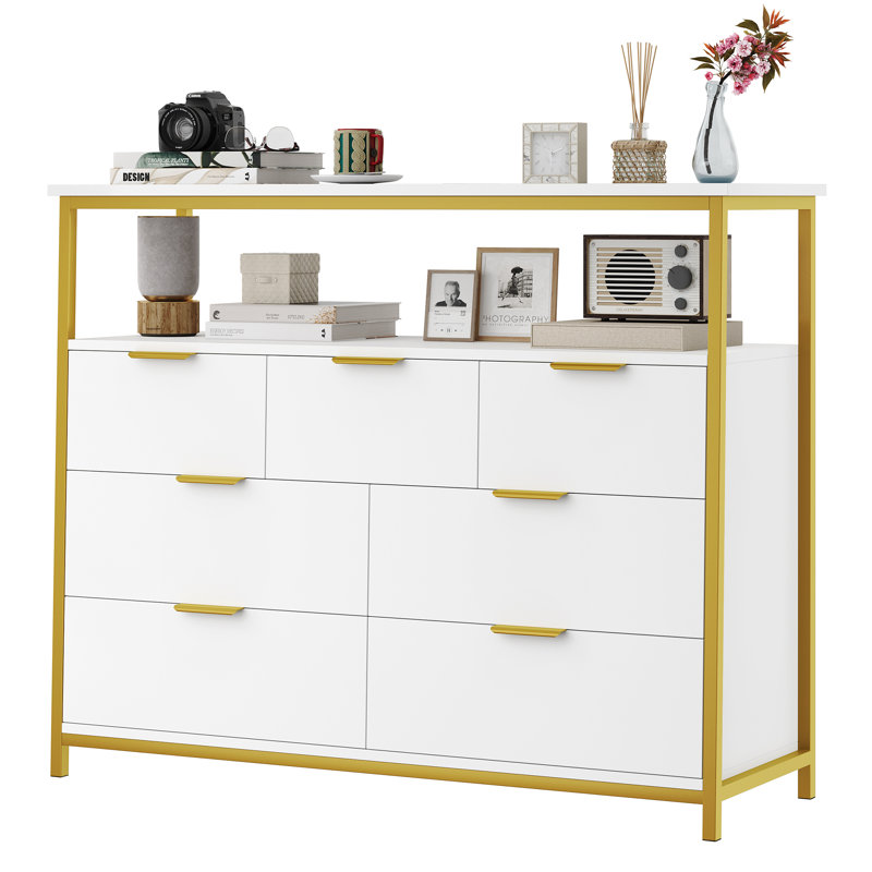 Avyn 41.7" W 7-Drawer Accent Chest With Open Shelf, White