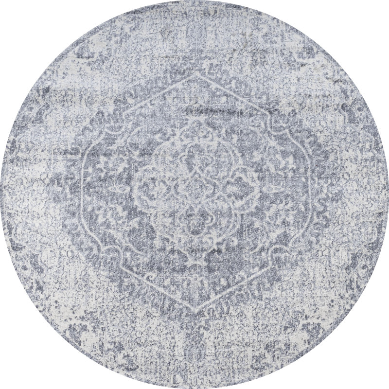 Ademar Modern Persian Vintage Medallion Gray/Ivory Rug, Round 6'7"