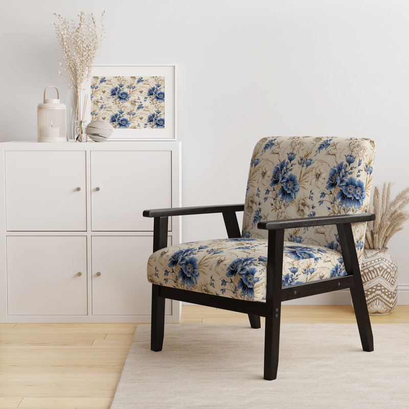 Chaise d'appoint florale Cobalt, Motif victorien délice de camée bleu de cobalt