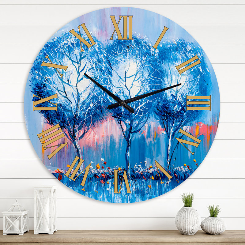 Arbre bleu au coucher du soleil - Horloge murale, Surdimensionné
