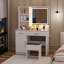 Bureau de maquillage avec miroir et lumières, coiffeuse blanche avec prise de courant et 3 modes d'éclairage, ensemble de coiffeuse avec tiroirs d'armoire et tabouret de rangement pour la chambre