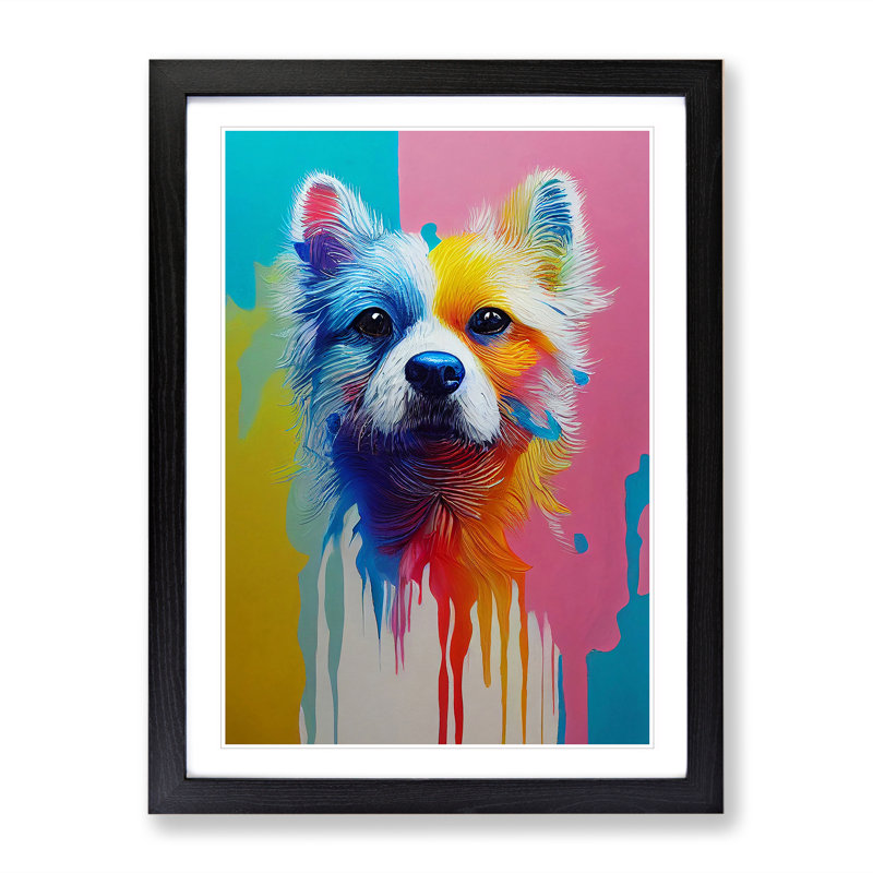 XV1022-3317X Painted Dog No.3 - Single Picture Frame Print, 46cm H x 34cm W x 2cm D, Black