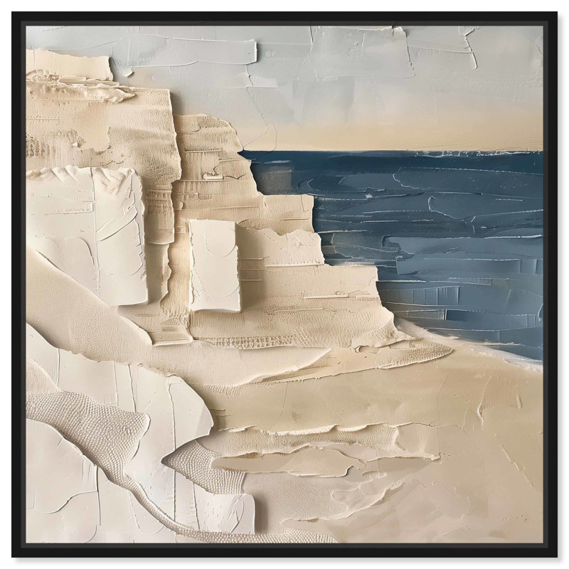 «Sandy Ocean Cliffside» par Art Remedy, Cadre noir, H 13 po x l 13 po