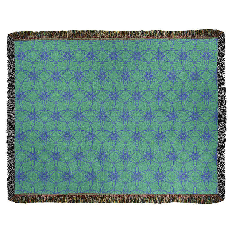 Couverture en coton tissé Katelyn Elizabeth, l 60 po x L 80 po, Vert / bleu