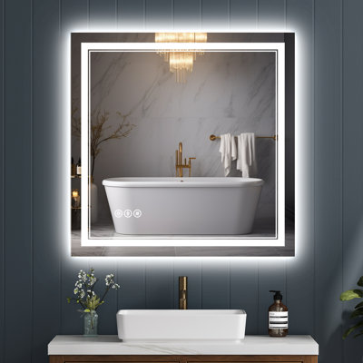 LED Lighted Bathroom Mirror: Front and Backlit, Tempered Glass, 3 Colors, Dimmable, CRI 90+, Defog