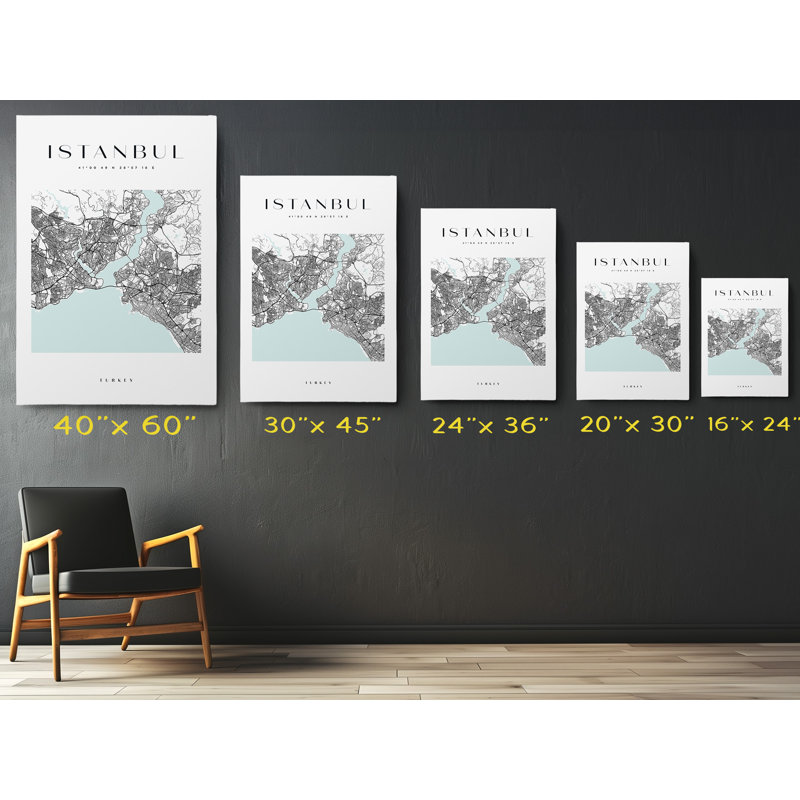 Istanbul Map Print Turkey Canvas Print, 24" H x 16" W