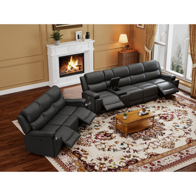 Ensemble de salon moderne 3 pièces avec fauteuils inclinables rembourrés, porte-gobelets et rangements
