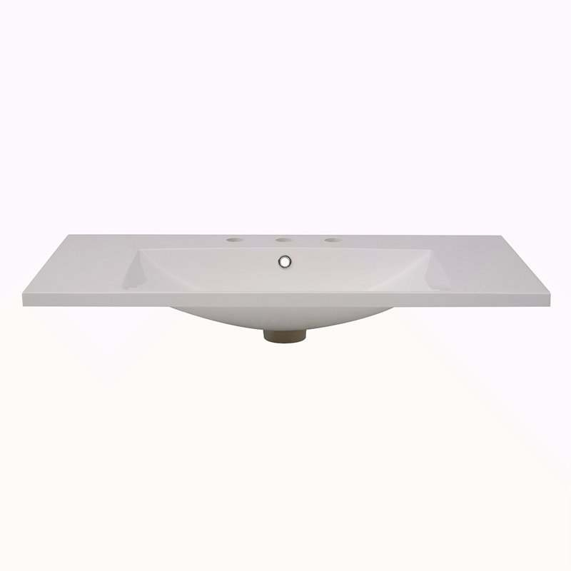 Lavabo de salle de bain 36 po x 18 po à trois trous (centre de 8 po), comptoir de salle de bain en résine avec trop-plein, vasque rectangulaire encastrée idéale pour les petits espaces
