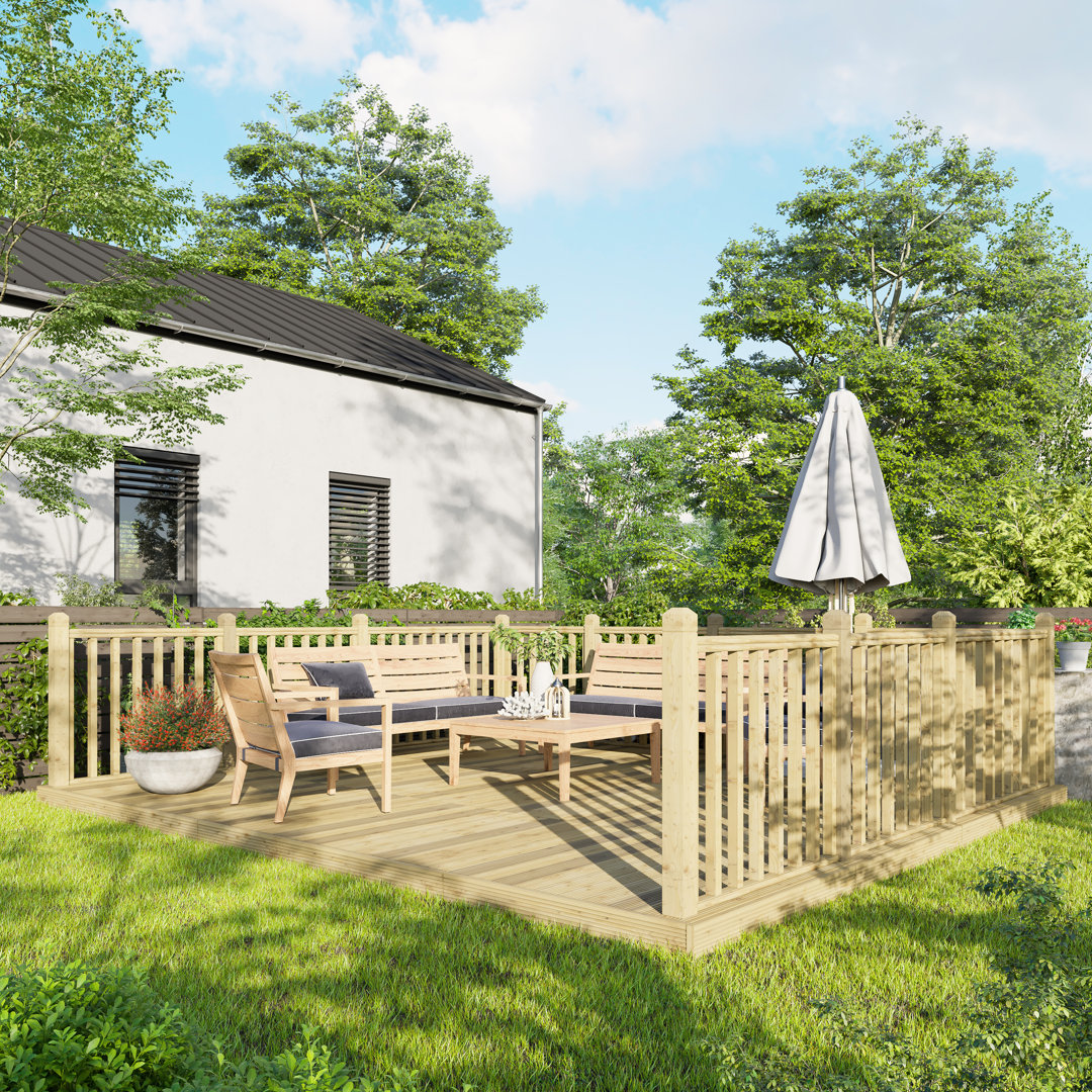 Power 14x16 Timber Decking Kit - 4.2M x 4.8M Brown Decking with 3-Sided Handrails - Pressure Treated Scandinavian Wood - Image 2