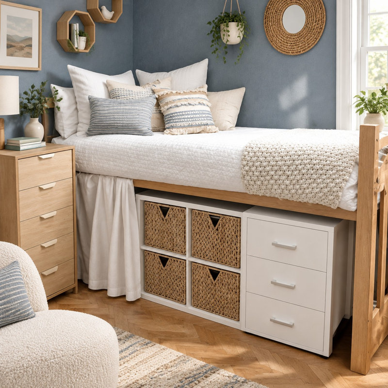 Petite commode à 3 tiroirs en tissu blanc