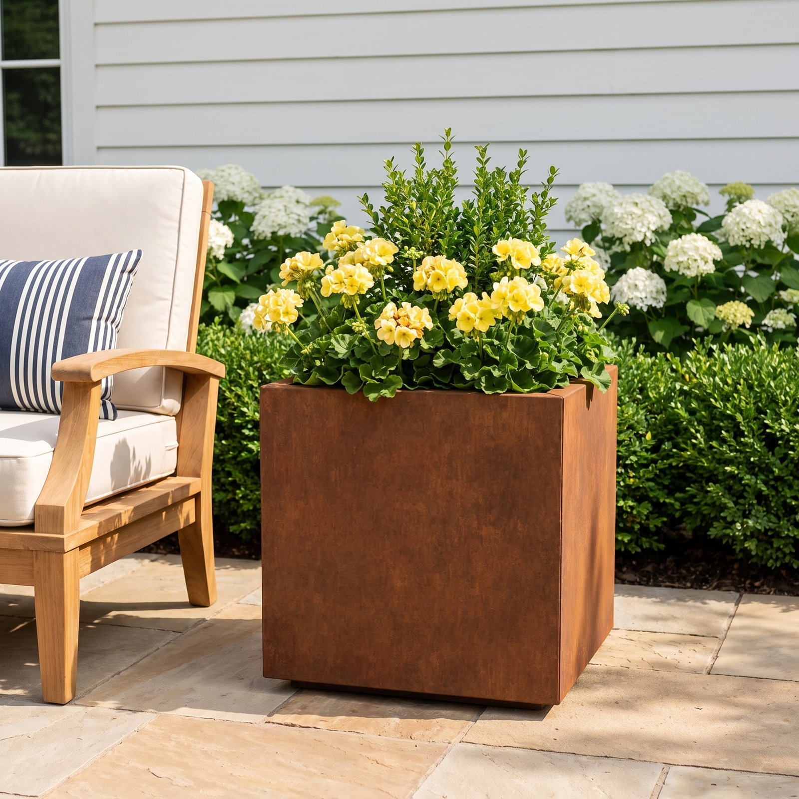Corten Steel Series Planter Box, 22" H x 21" W x 21" D