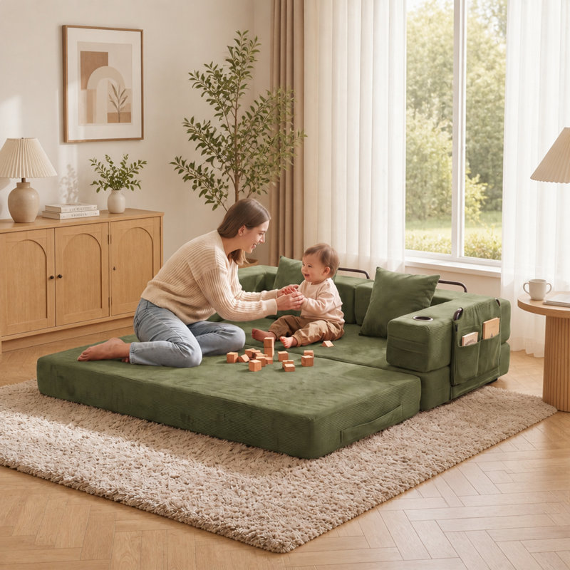 72.83 " Corduroy Loveseat, Green Corduroy, Green