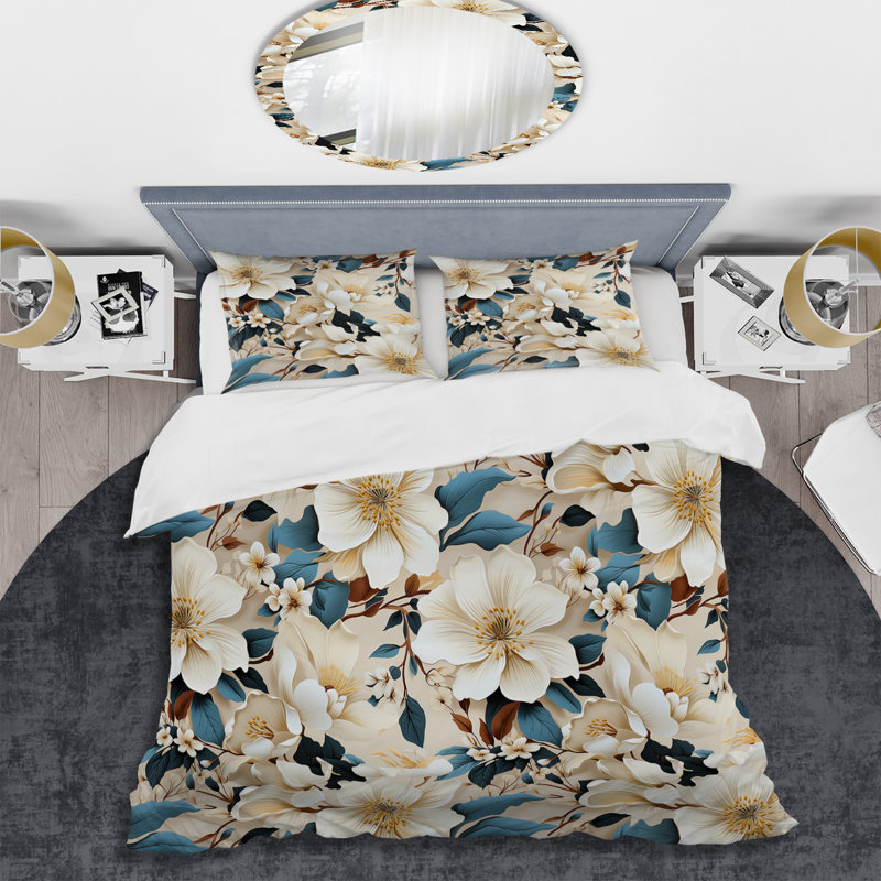 Ensemble de housse de couette beige et bleu Sandy, Housse de couette pour très grand lit et 2 très