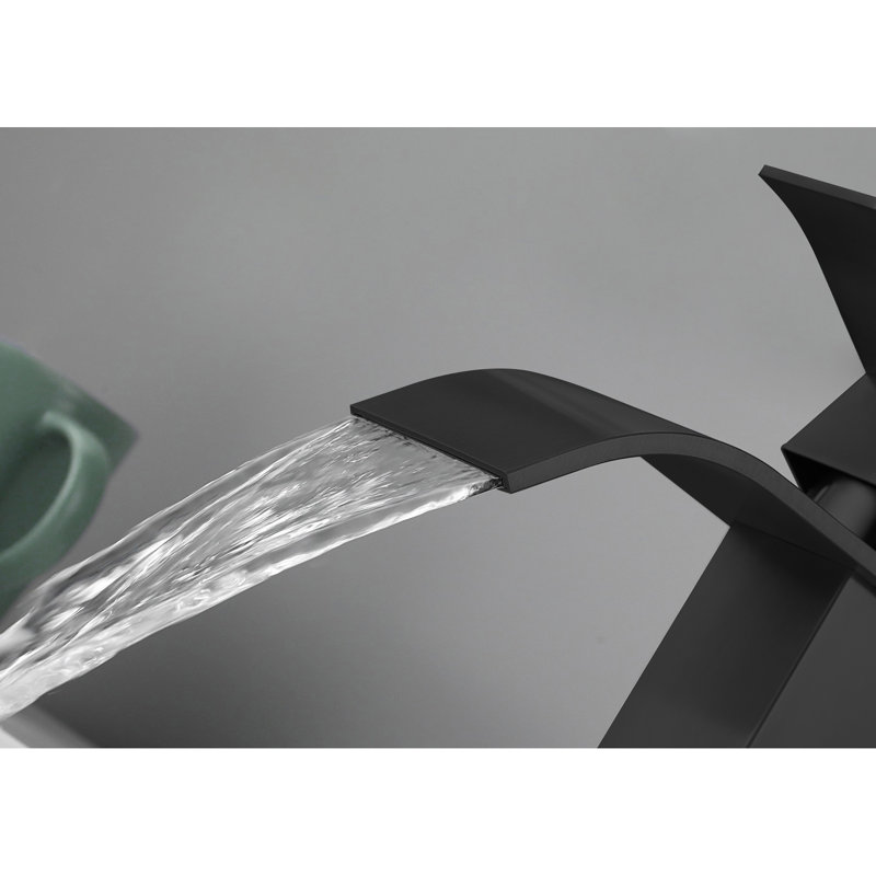 Robinet de lavabo de salle de bain en acier inoxydable avec bec cascade, poignée simple pour l'utilisateur - Régulation du débit d'eau, robinet noir mat, construction sans effort