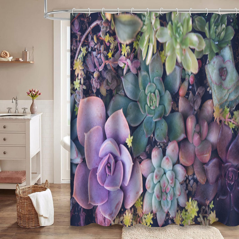 Rideau de douche à motif géométrique plantes grasses avec 12 crochets, L 72 po x l 72 po