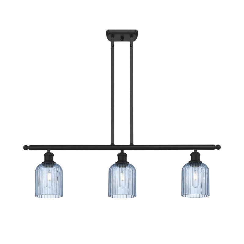 Luminaire suspendu pour îlot de cuisine 3 lumières Fiennes, Noir mat, Bleu princesse