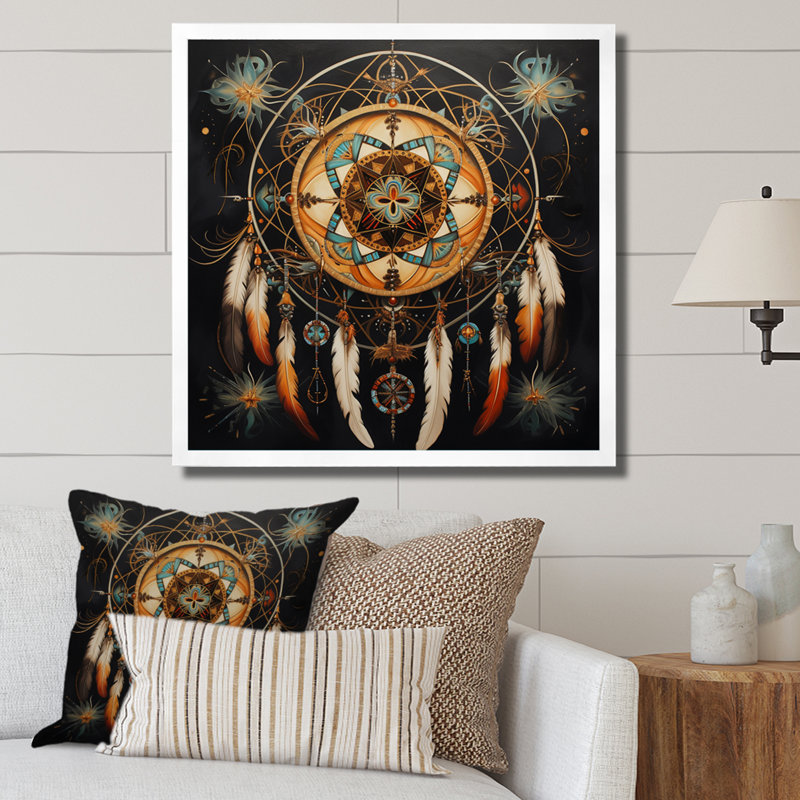 «Dream Catcher», voyage symbolique I - impression, H 36 po x l 36 po x P 1,5 po, Cadre simple blanc