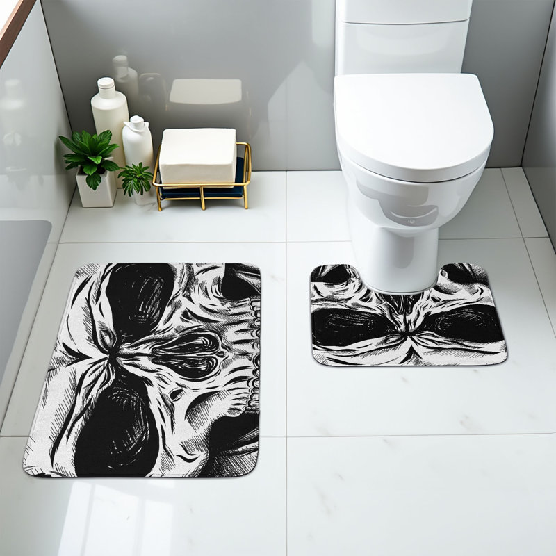  Ensemble de tapis de salle de bain Skull 2 pièces