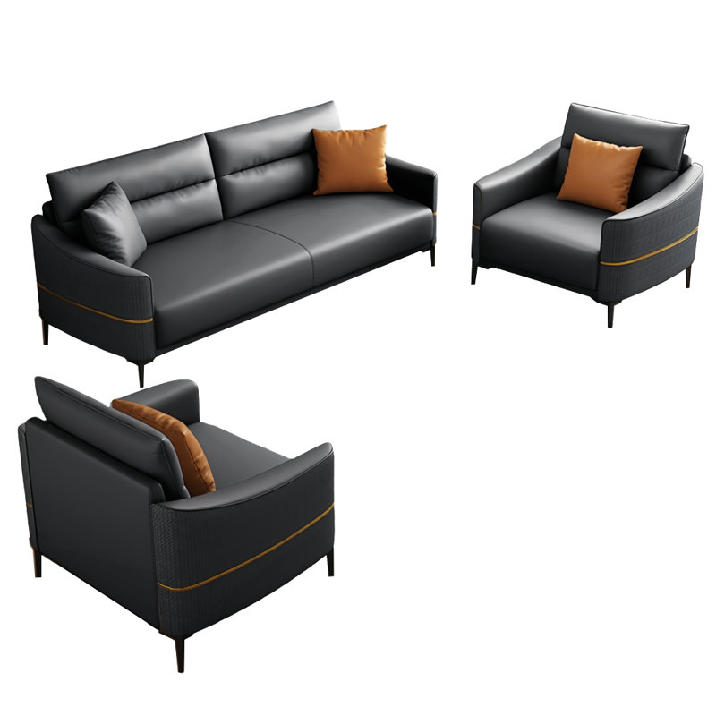 Ensemble de salon Floson, Similicuir noir