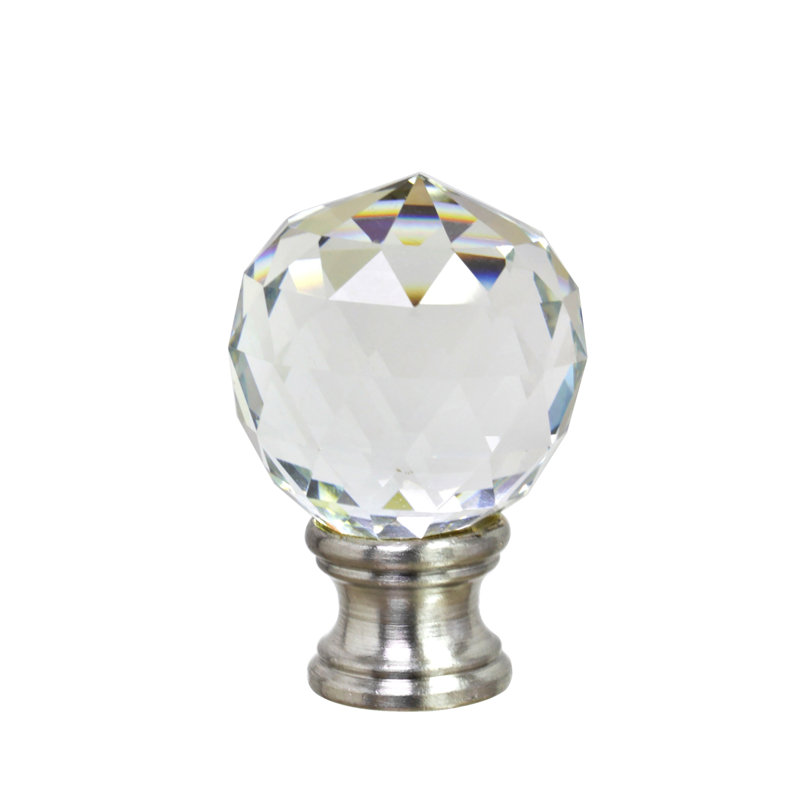 Clear Faceted Crystal Round Lamp Finial with Brushed Nickel Base