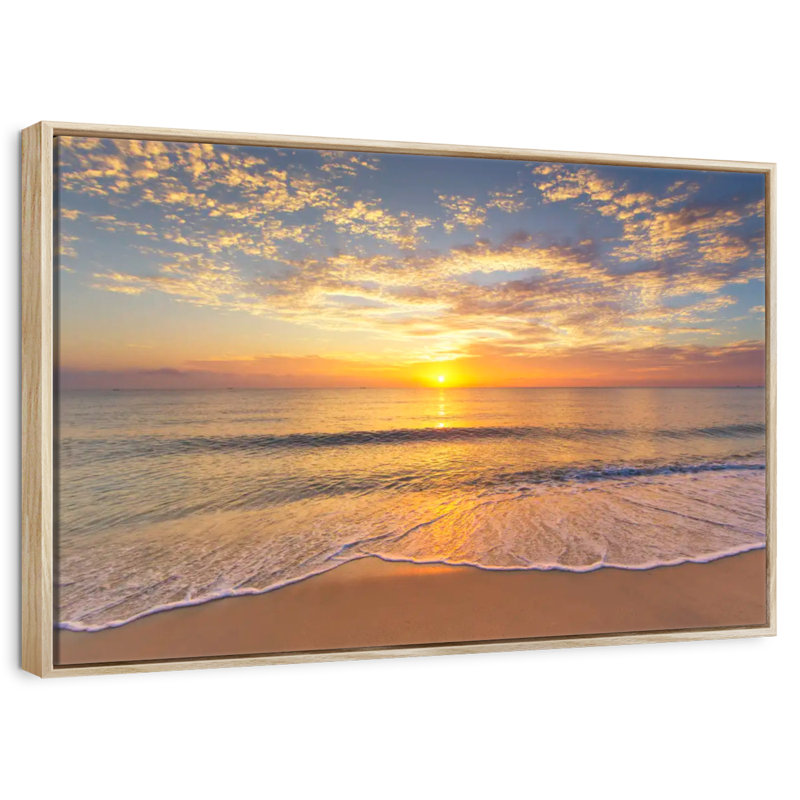 Vue apaisante sur l'océan, Cadre flottant en bois naturel, 46 po x 31 po