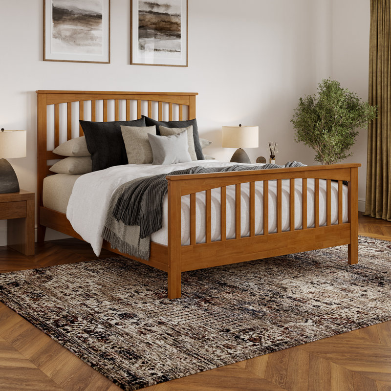 Camilla Low Profile Platform Bed with Matching Footboard, Queen, Light Toffee