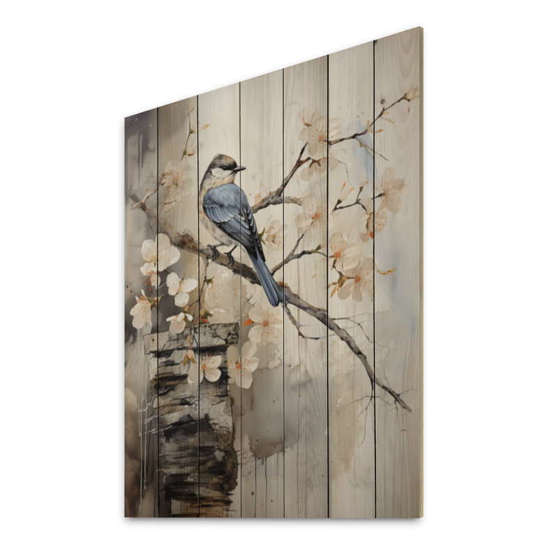 Art asiatique, oiseau Sumi V sur bois, H 40 po x l 30 po x P 0,78 po