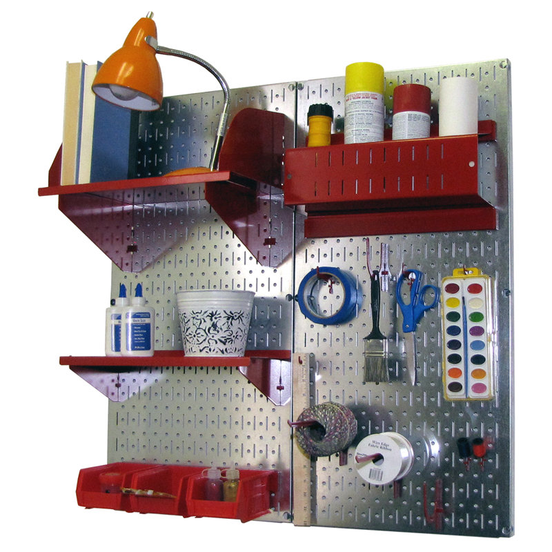 Hobby Craft Pegboard Organizer Storage Kit, Galvanized and Red