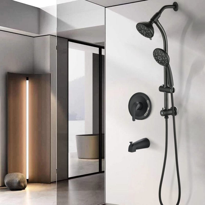 Stainless Steel Slide Bar Shower , Dual Heads, Matte Black, 1.8 Gpm Flow Rate, Rain / Massage Spray Pattern 7-Setting Flow, Dynamic Rainfall