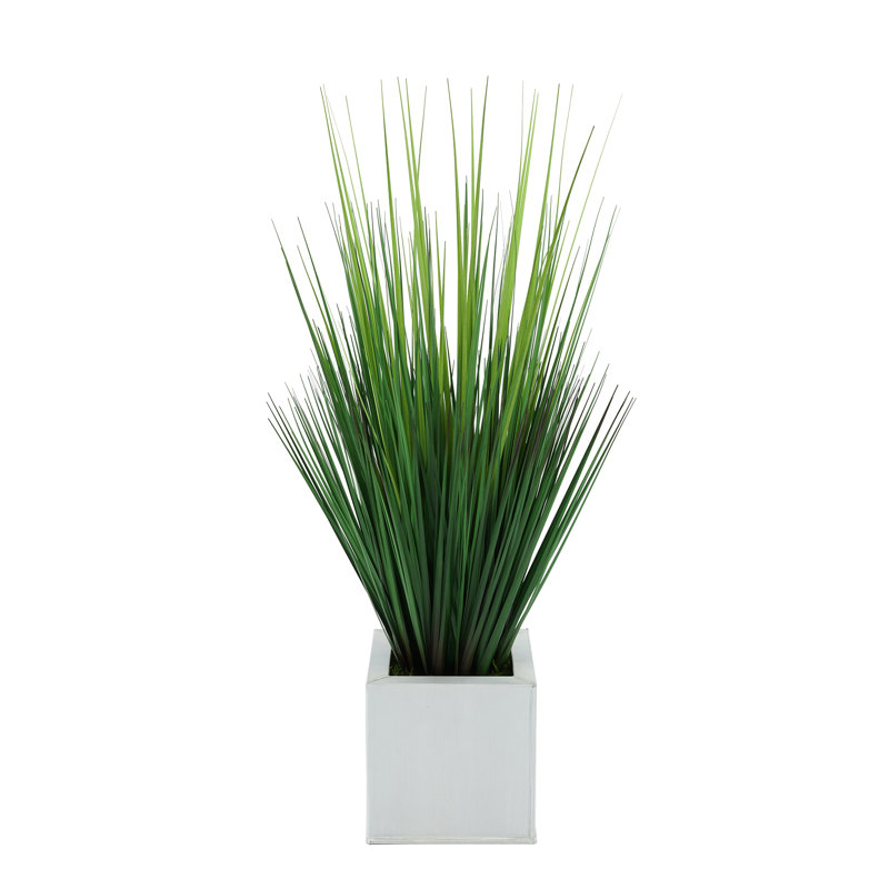 27'' Faux Reed Grass in Metal Pot, Cream