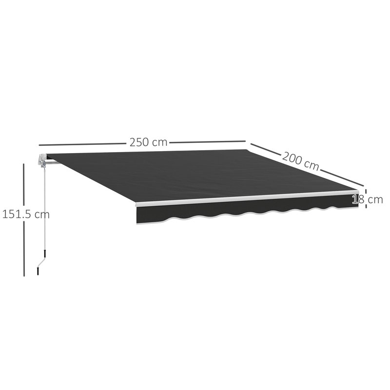 Outsunny 250cm W x 200cm D Polyester Cover Retractable Patio Awning, Black