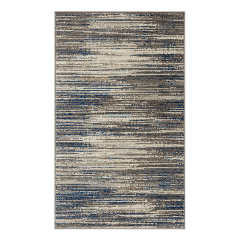 Louque Gray/Dark Blue Modern Abstract Stripe Area Rug, Rectangle 3' x 5'