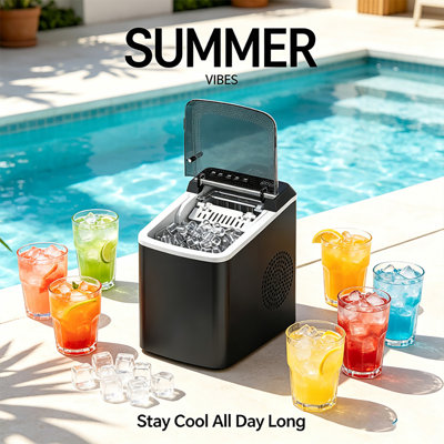 Portable Countertop Bullet Ice Maker Machine, 33lbs/24H Ice Output, 6-13 Mins Fast Ice Making, Large & Small Bullet Ice Selectable with Self-Clean Function, Water Shortage & Full Ice Basket Alert for Home Kitchen Bar RV