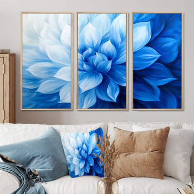 Velours bleu fleurs de cactus IV - ensemble de décoration murale cactus floral