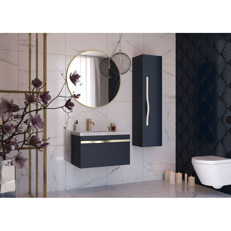Wall Mounted Bathroom Storage, Brushed Gold, Navy Blue