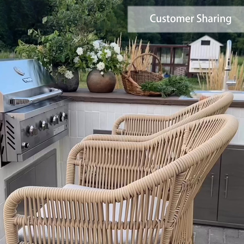 Corrigan Studio Outdoor Rattan Bar Height Stools Set Of 2 Modern Patio Aluminum Wicker Barstools With Wraparound Armrest Back For Kitchen Garden Indoor