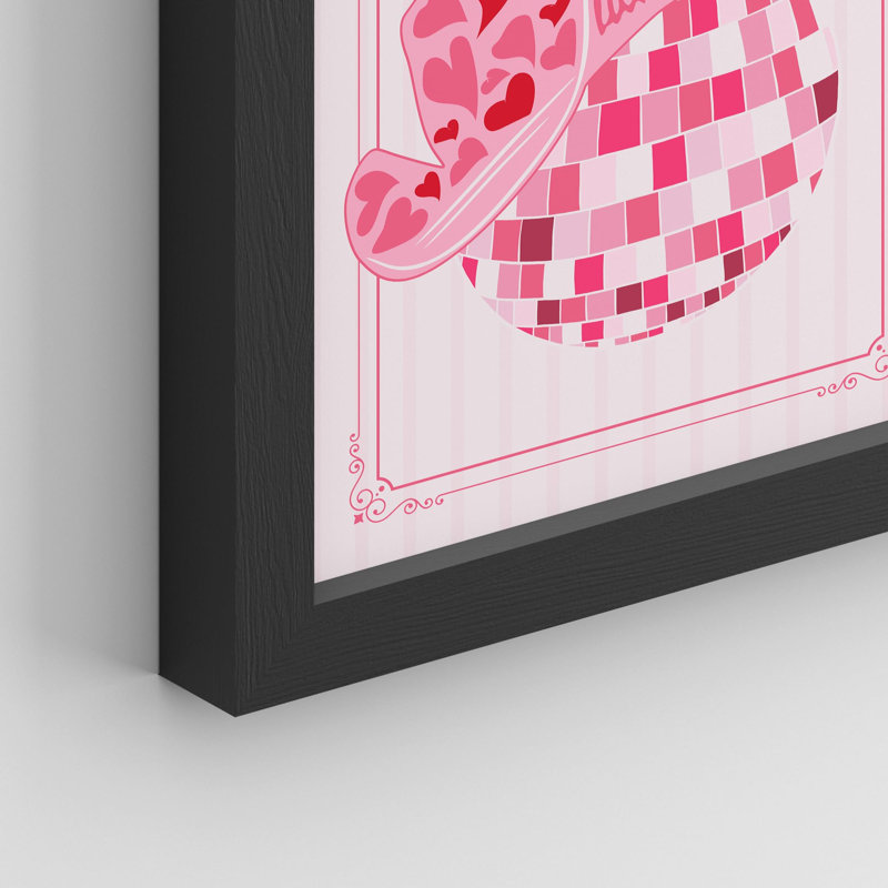 «Watercolor Pink Heart Circle Flower Collages», impression encadrée sur papier, 4 pièces, H 14 po x l 11 po, Noir