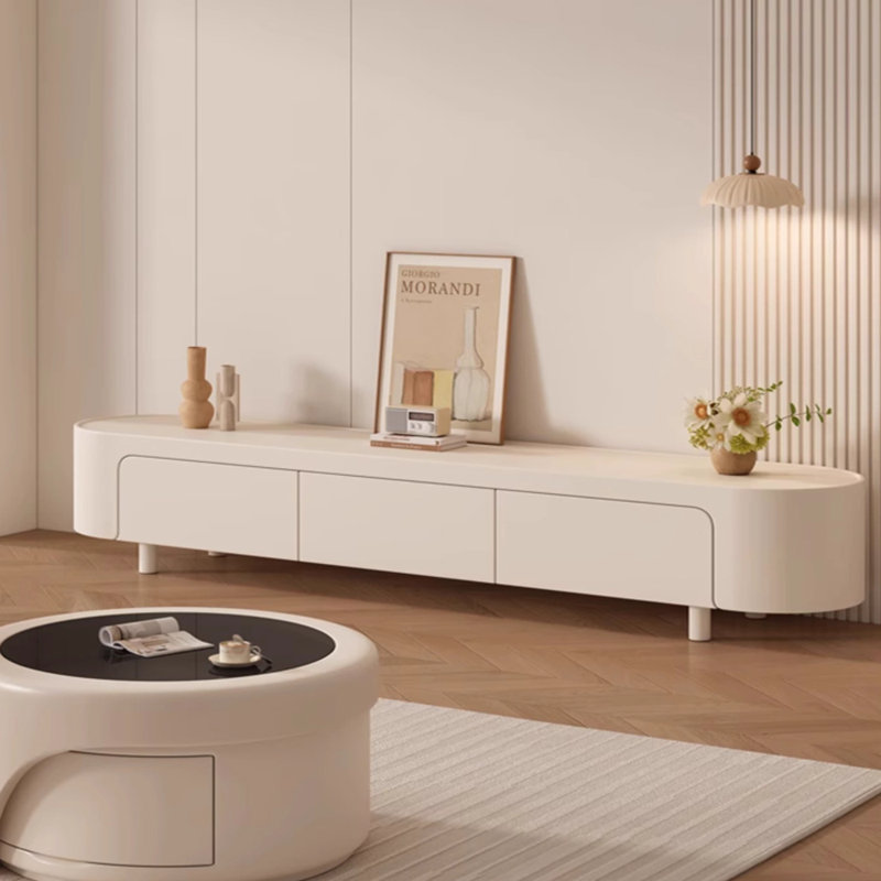 Meuble télé de rangement de style crème, H 13,77 po x L 94,48 po x l 15,74 po