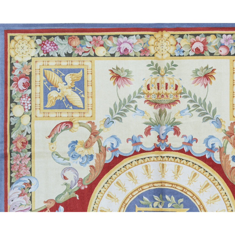 Hand-Knotted High-Quality Ivory and Blue Area Rug