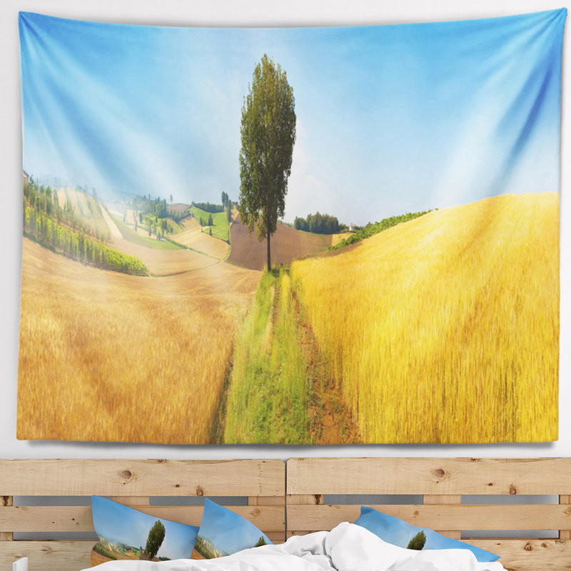 Tapisserie panorama tuscany blé field hill landscape, H 32 po x l 39 po