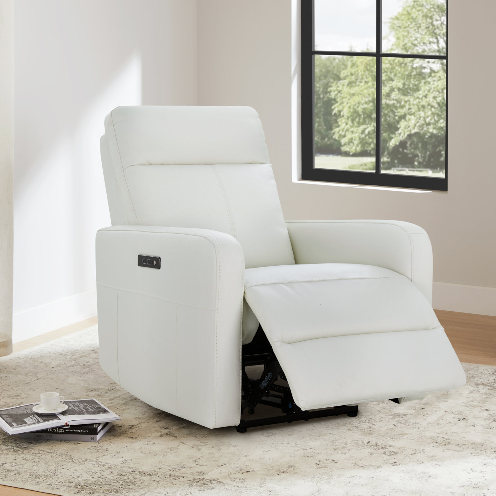 Leena 33" Genuine Leather Power Recliner, Cream