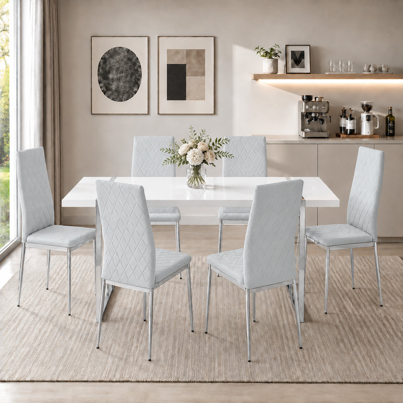 Modern Diamond Tufted Upholstered Parsons Dining Chair(Set of 6), Gray, 6