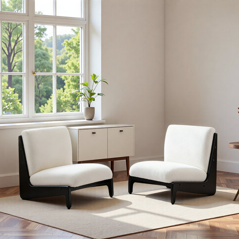 Chaise d'appoint avec cadre en bois massif, ensemble de 2, Blanc, Noir