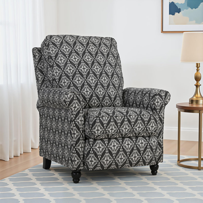 Leni Upholstered Recliner, Charcoal Grey Ikat