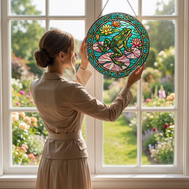 Panneau de vitrail 12 "H Frog Lily, H 12 po x l 12 po