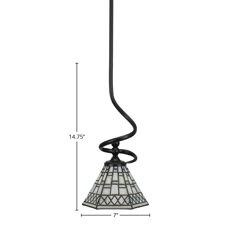 Blossom-Rae Stem Hung Mini Pendant Shown In Matte Black Finish With 7" Pewter Art Glass