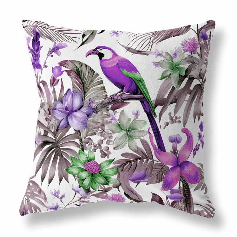 Coussin décoratif réversible d'intérieur / extérieur Leafy Lyricist, Blanc / floral mauve, H 20 po x l 20 po