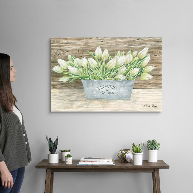 «Flowers and Garden Tulips» par Cindy Jacobs - Reproduction d'art sur toile, Toile tendue, H 24 po x l 36 po x P 1,25 po