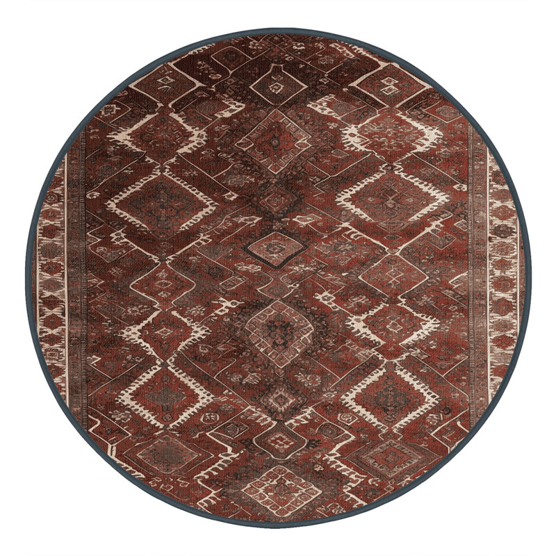 Tapis persan noir lavable à la machine, Rond 6 pi